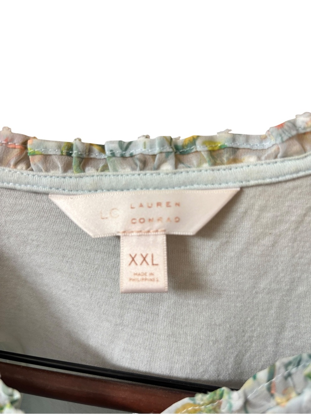 Lauren Conrad LC XXL Blue Floral Ruffle Blouse | Cottagecore Boho Flutter Sleeve - Picture 3 of 7